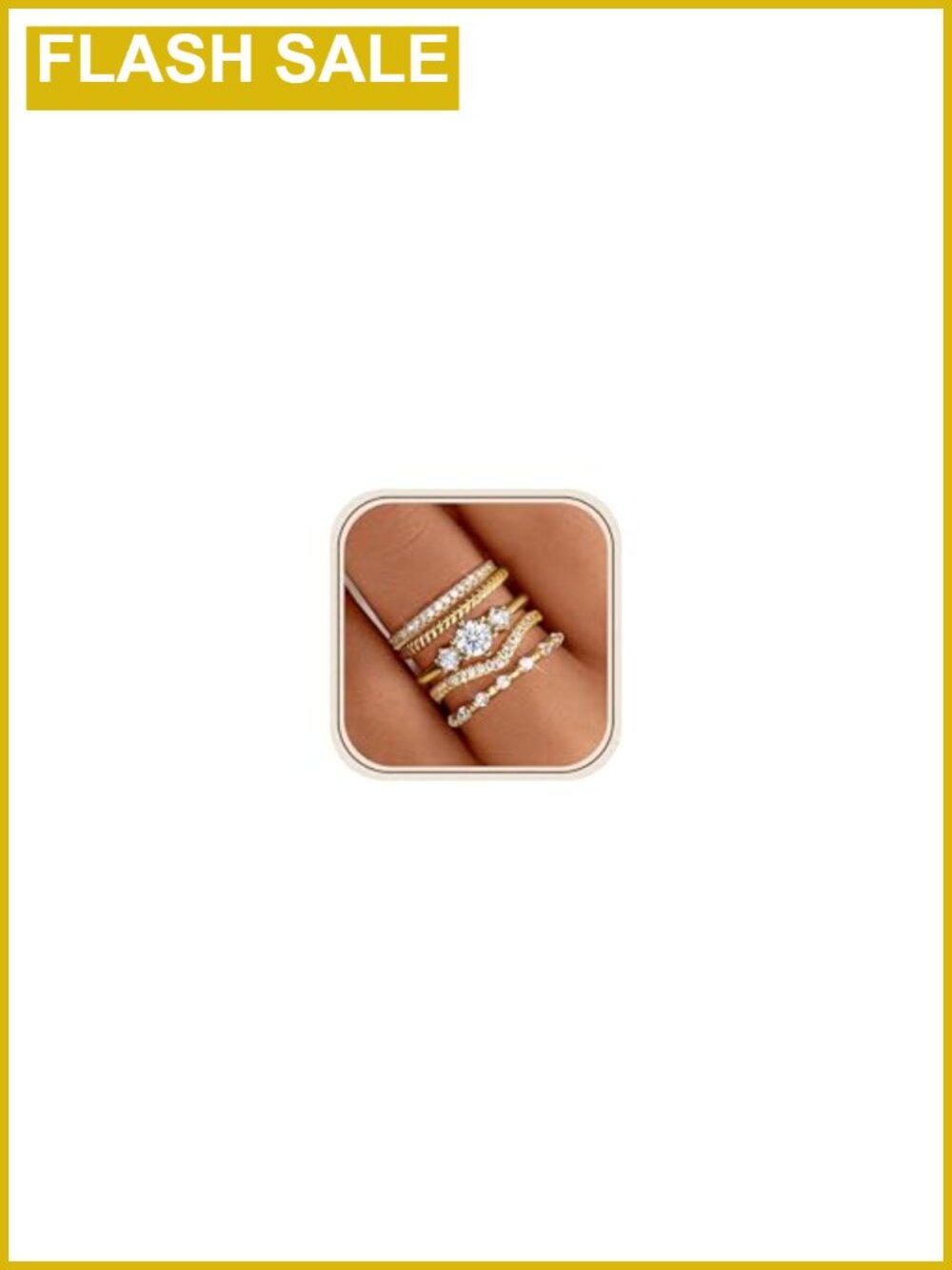 14K Gold Plated Stackable Ring Set for Women CZ Non Tarnish Size 8